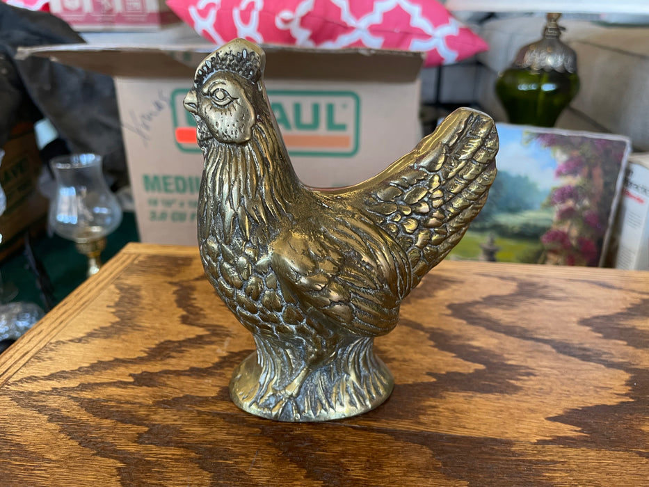 Mid century brass chicken and rooster figurine 2pc set 33011