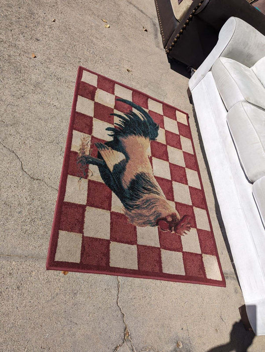 Checkered red and white Rooster 56x39 area rug 33017