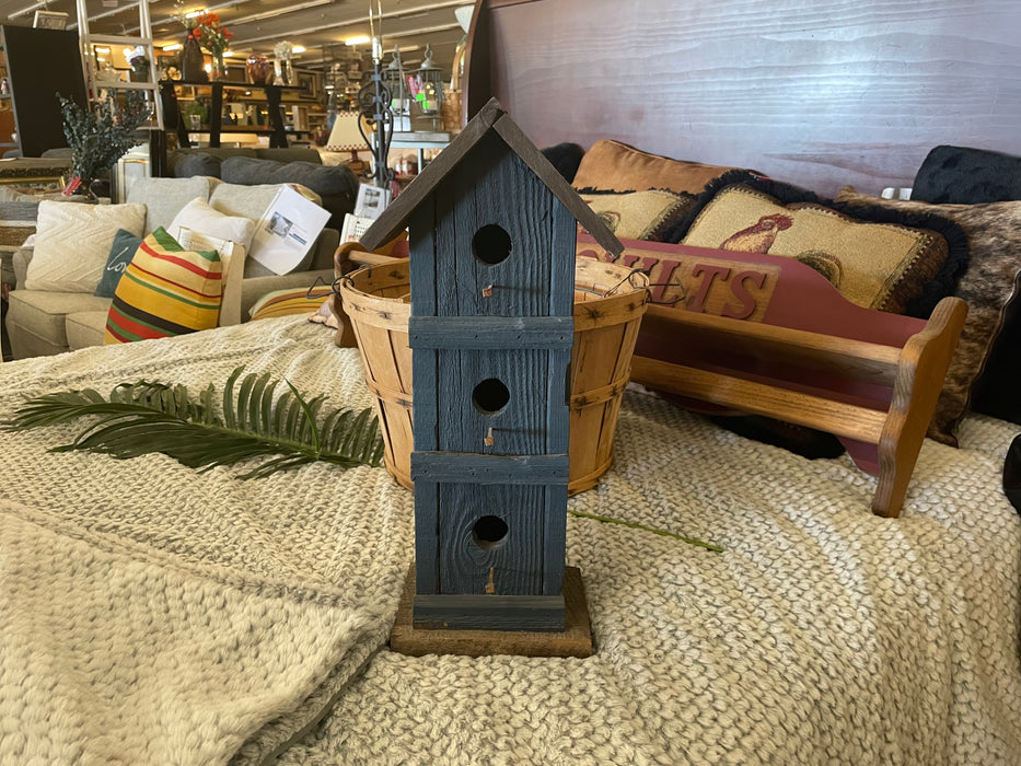 Blue wood bird house decor 33008