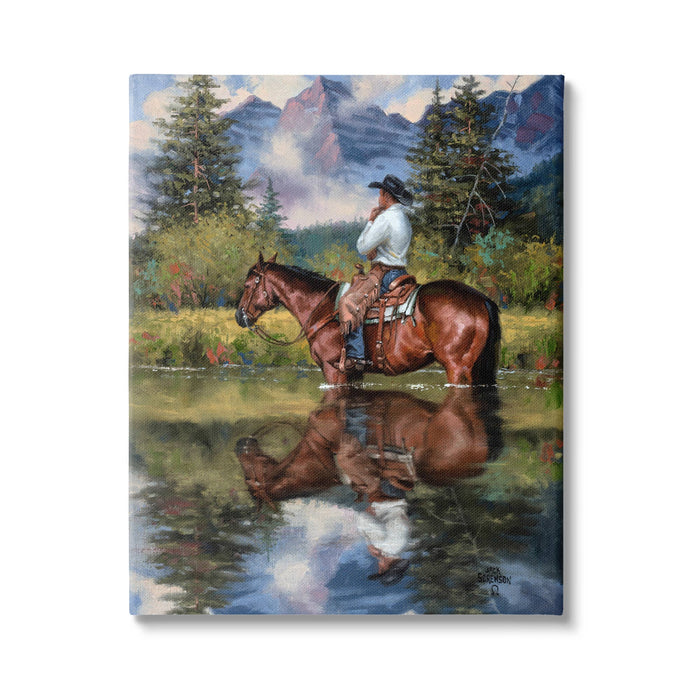 Cowboy and Horse River Canvas Art: 24 x 30