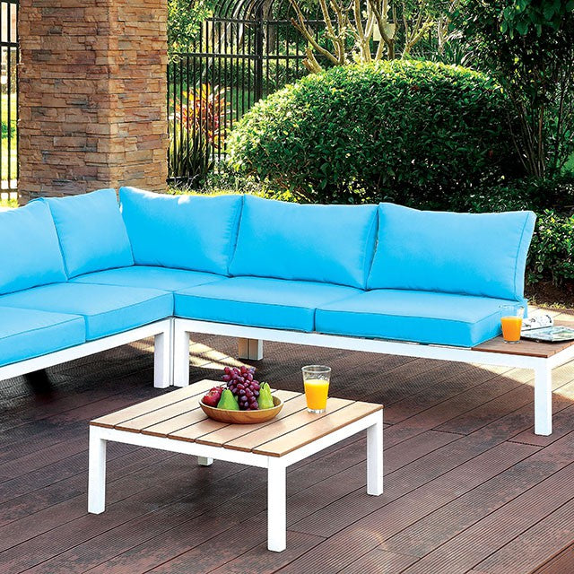 WINONA White/Oak/Blue Patio Sectional w/ Table image