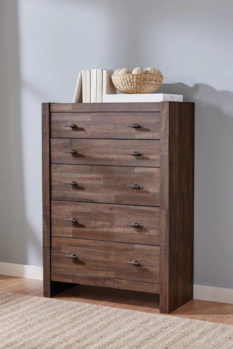 Biloxi 5-drawer chest dresser rustic brown NEW CO-222915