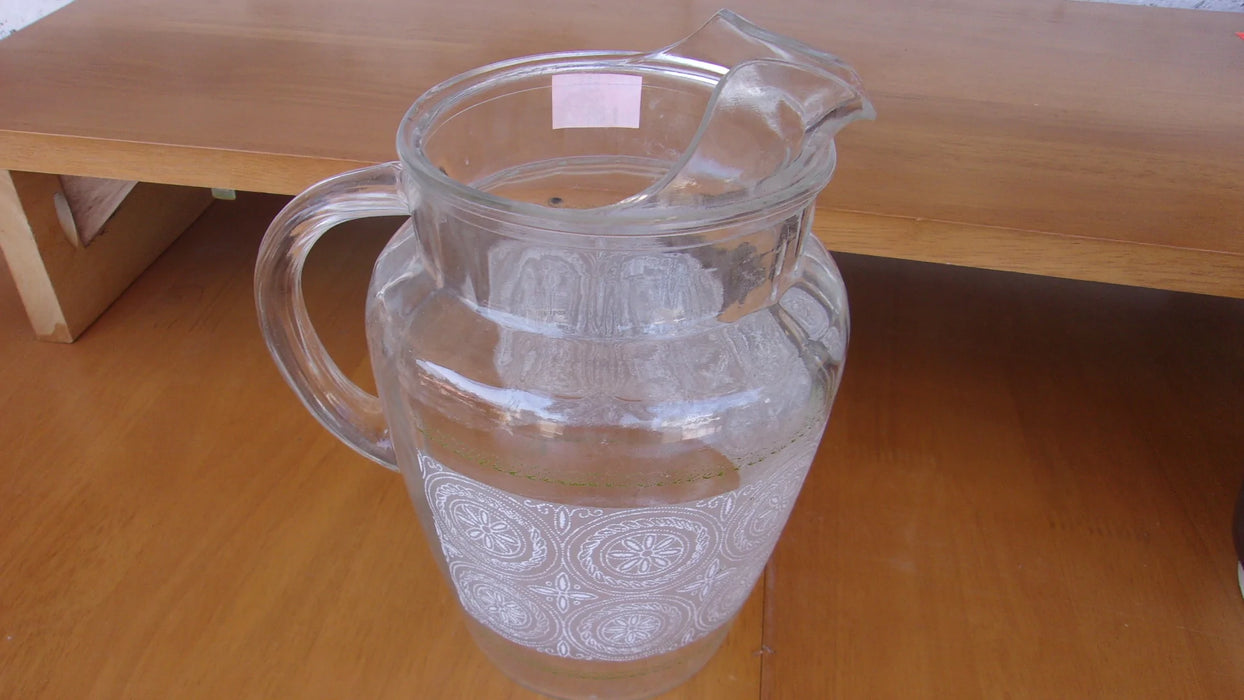 Pitcher etched glass 70s 16769