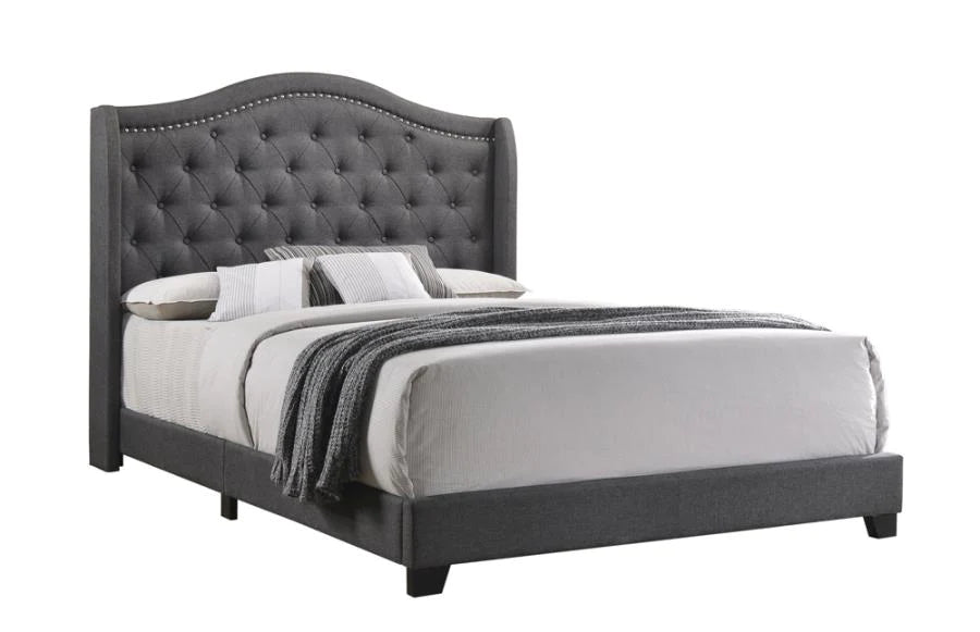 Sonoma upholstered tufted nail studded queen bed grey/gray NEW CO-310072Q