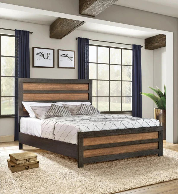 Dewcrest caramel brown trim wood queen bed NEW CO-223451Q