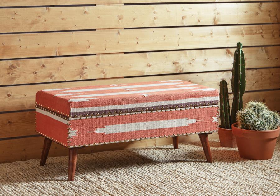 Storage bench orange/white Southwest/Western/Mid Century Modern style NEW CO-918491