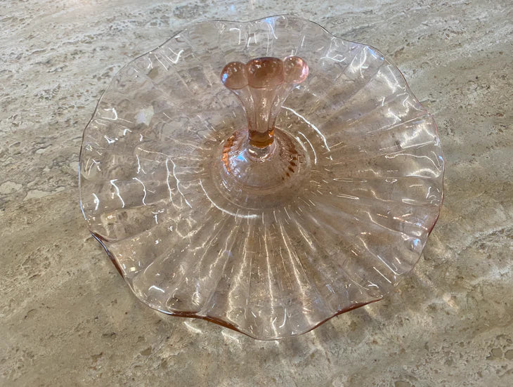 Vintage depression glass pink napkin ring holder 25659