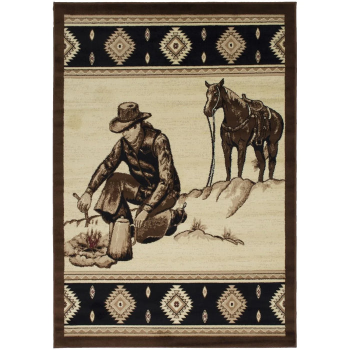 Persian Weavers Lodge 371 cowboy horse rodeo rug 5x7 NEW PW-LD-3715x7