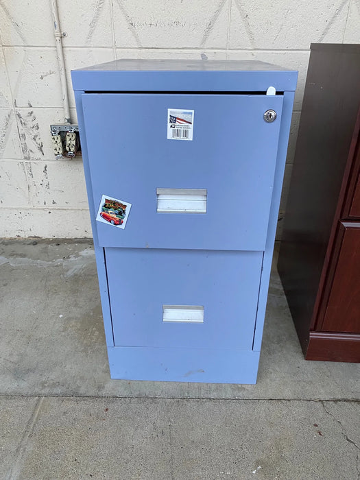 Blueish grey metal filing cabinet with 2 file drawers 26784