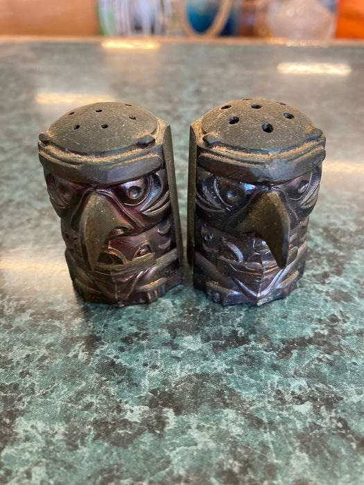 Vintage metal eagle totem head salt & pepper shakers 2pc set 27149