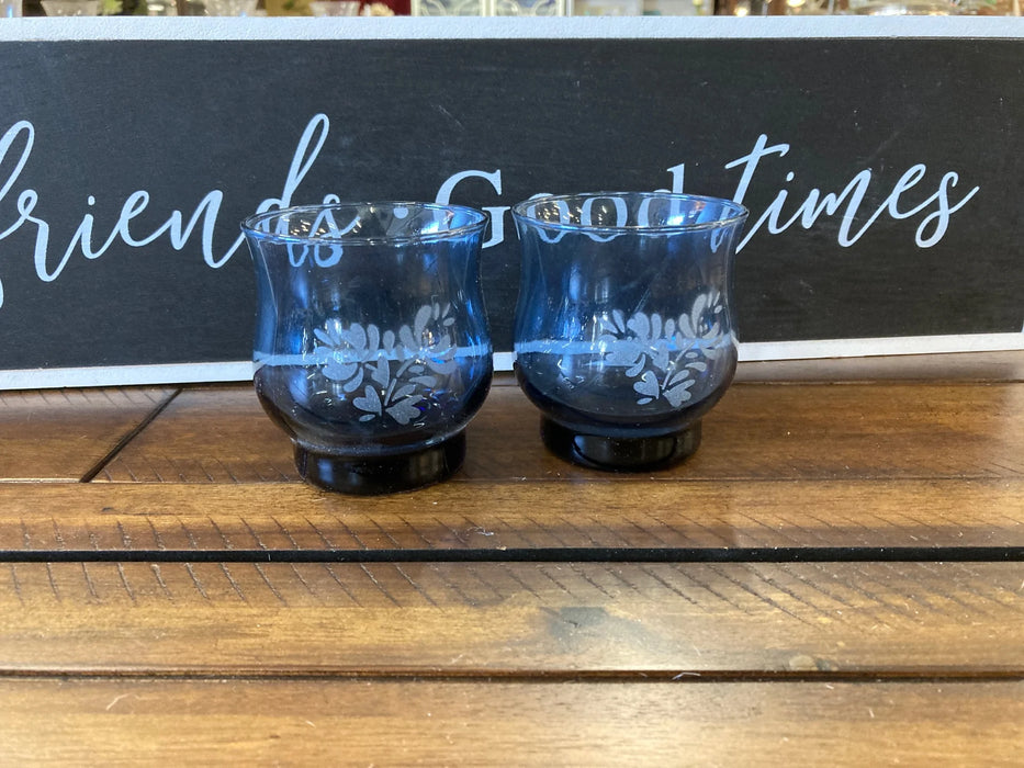 Blue etched short glasses 27641