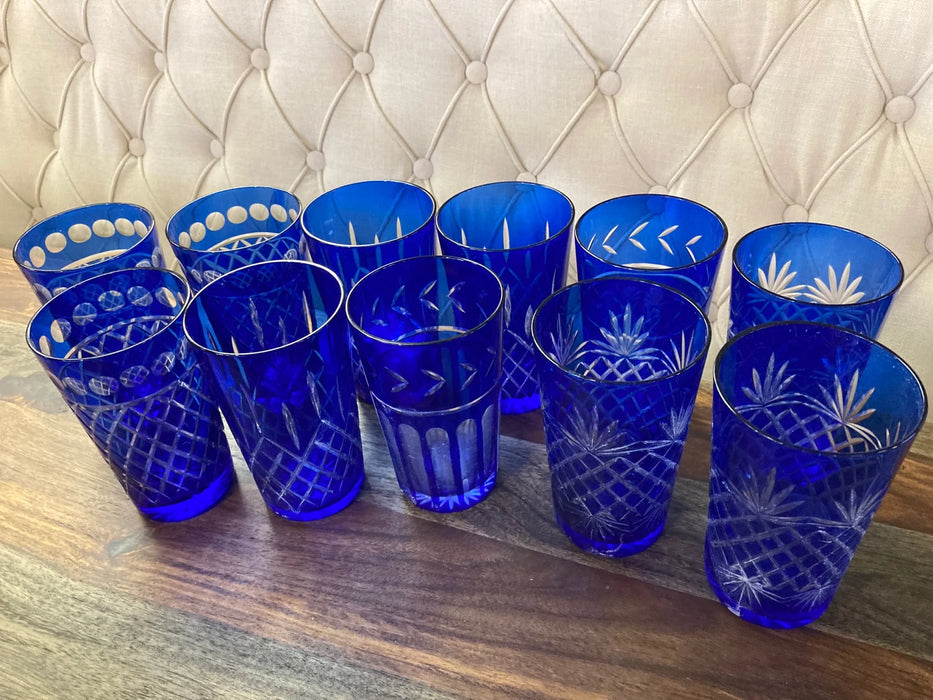 Blue cobalt crystal cut glassware 27673