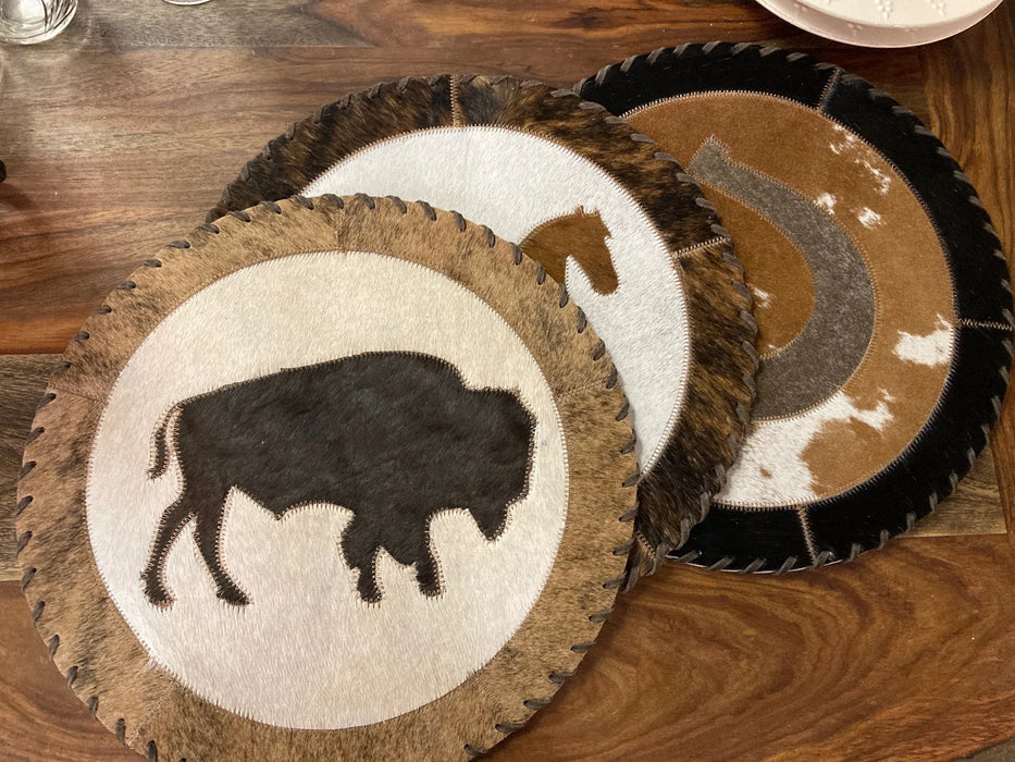 Cowhide and leather round placemats GL-20005