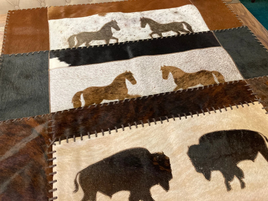 Cowhide and leather rug GL-20019