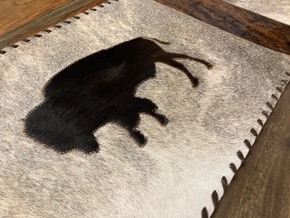 Cowhide and leather large table runner with fringe GL-20018