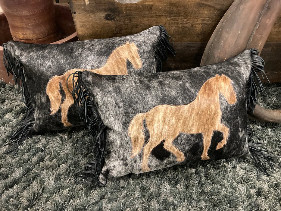 Cowhide and leather horse pillows with fringe GL- 20003