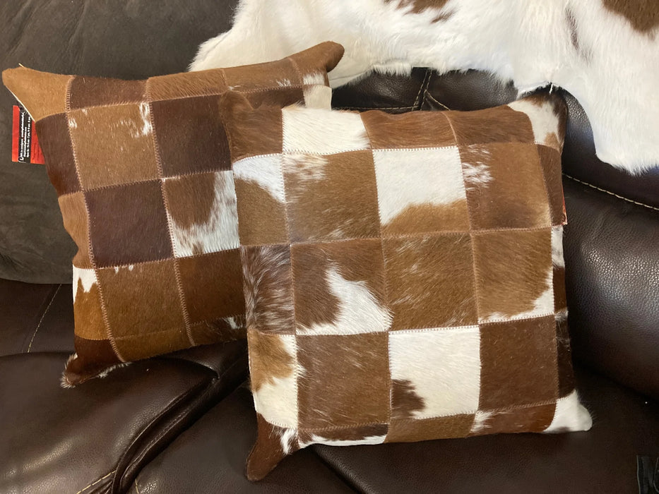 White, brown salt and pepper cowhide pillow BS-40029