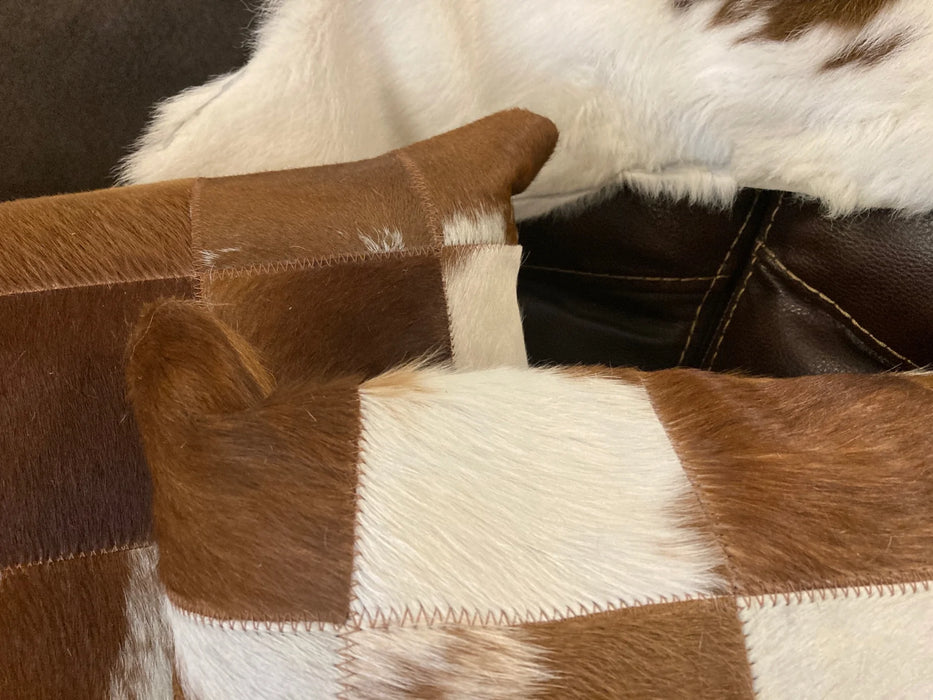 White, brown salt and pepper cowhide pillow BS-40029