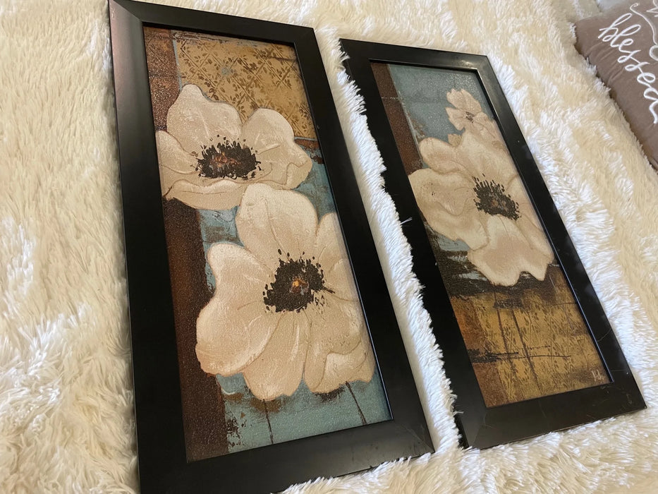 Framed canvas white flower decor set 29069