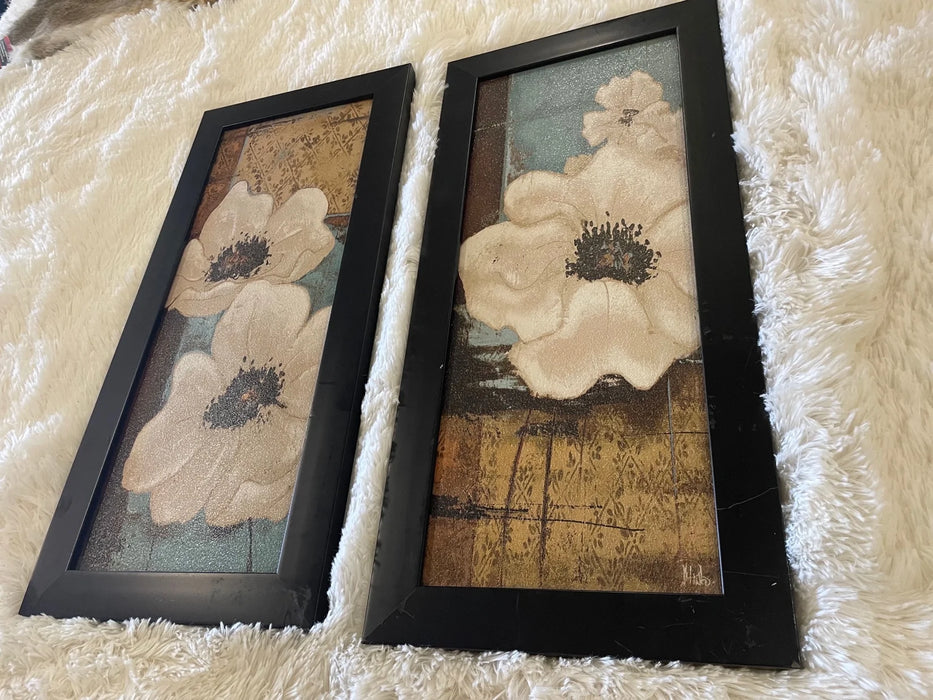 Framed canvas white flower decor set 29069