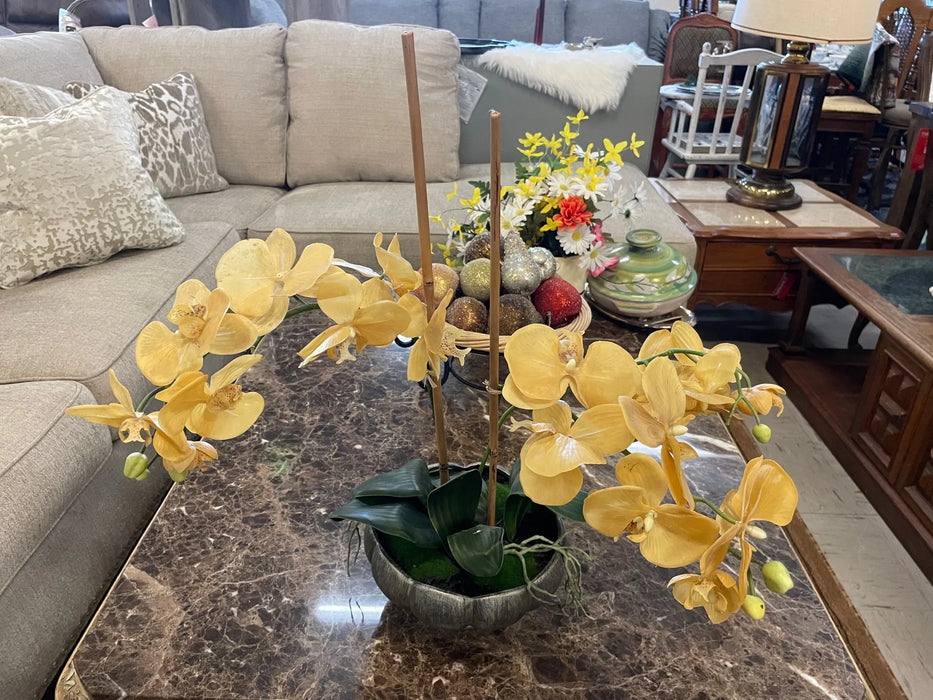 Faux yellow orchid with base