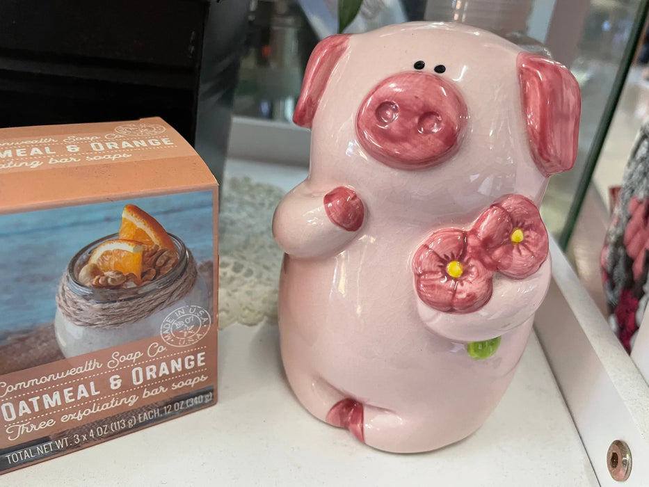 Pig piggy bank with flowers 29657