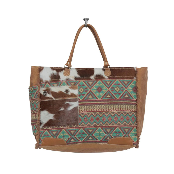 Brown Translations Cowhide & Canvas Weekender Tote Hand Crafted Myra Bag NEW MY-S-5658