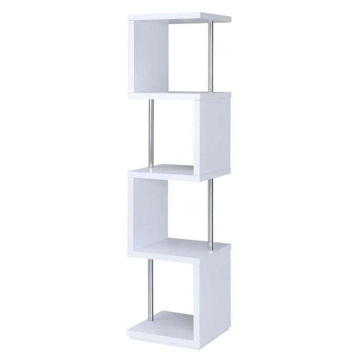 Baxter 4-shelf Bookcase White and Chrome NEW CO-801418