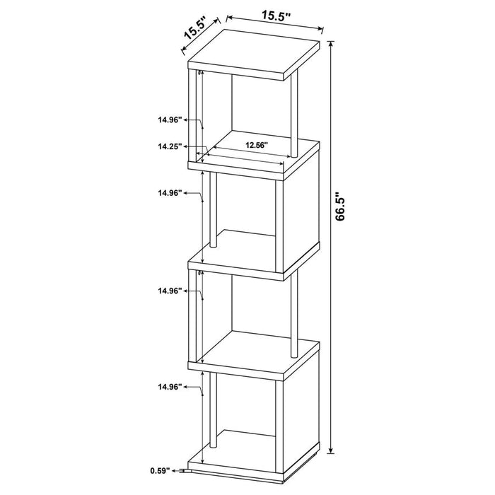 Baxter 4-shelf Bookcase White and Chrome NEW CO-801418