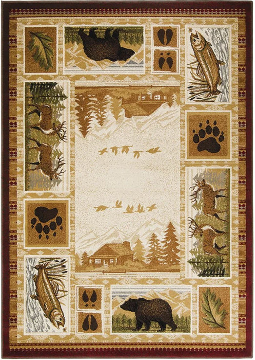 Persian Weavers Wilderness 750 bear fishing cabin rug NEW 5x7 PW-WD-7505x7