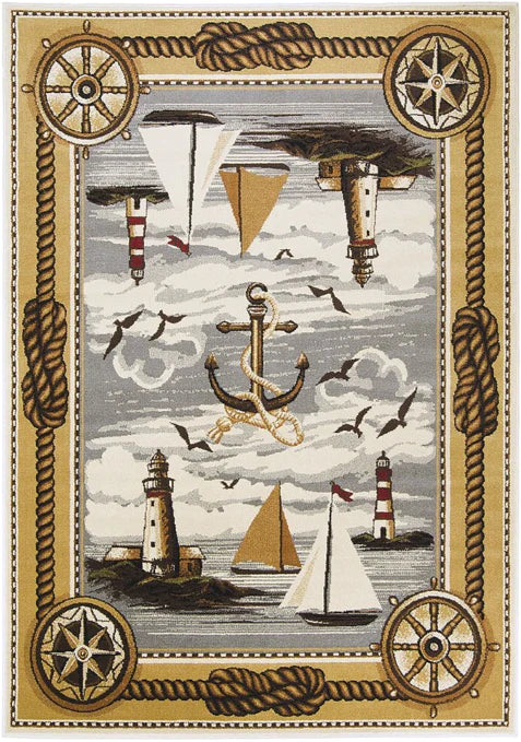 Persian Weavers Wilderness 751 nautical sailing boat runner rug NEW 2x7 PW-WD-7512x7