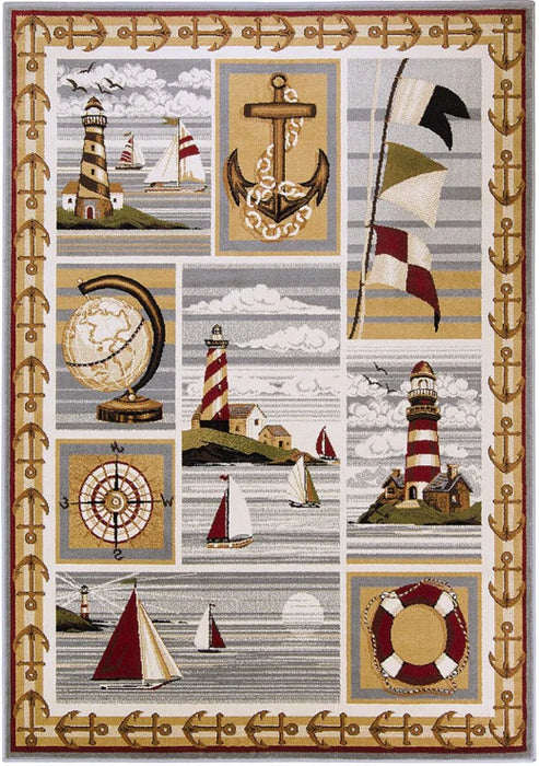 Persian Weavers Wilderness 754 lighthouse nautical sailing boat runner rug NEW 2x7 PW-WD-7542x7