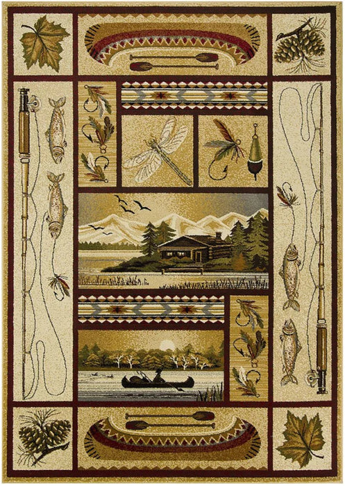 Persian Weavers Wilderness 757 fish cabin fishing rug 8x10 NEW PW-WD-7578x10