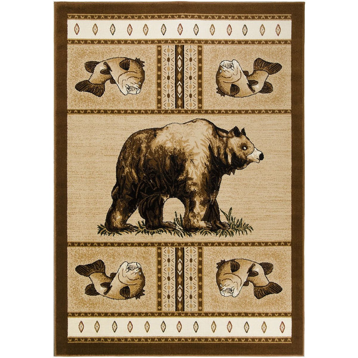 Persian Weavers Lodge 360 bear fish fishing runner rug 2x7 NEW PW-LD-3602x7