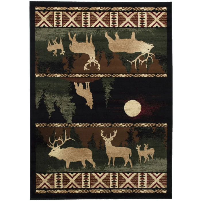 Persian Weavers Lodge 382 elk wolf moon rug 5x7 NEW PW-LD-3825x7