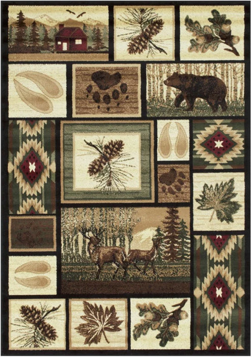 Persian Weavers Lodge 386 bear elk cabin rug 5x7 NEW PW-LD-3865x7