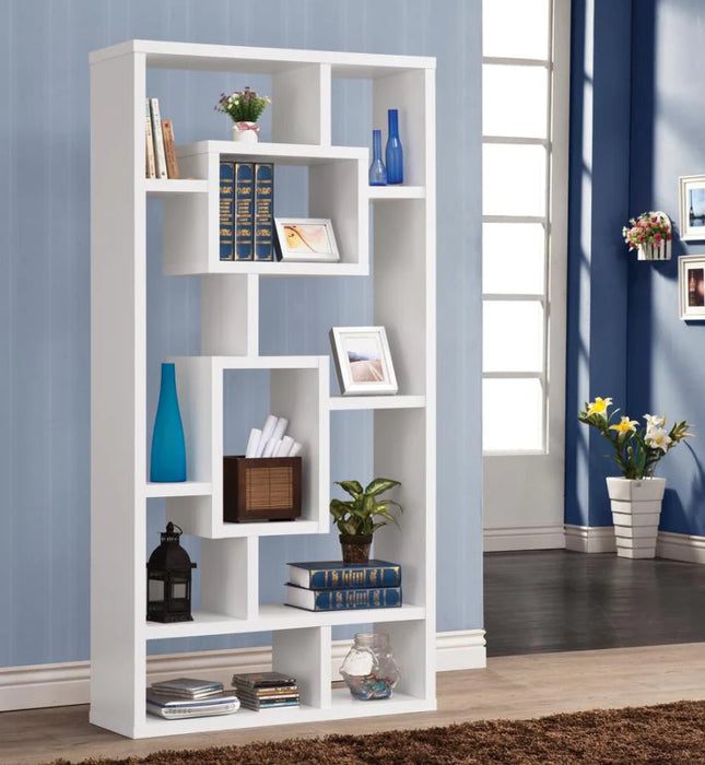 Cabianca 10-shelf geometric bookcase white NEW CO-800157