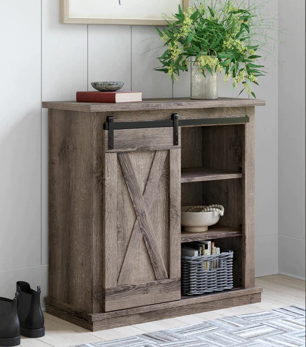 Arlenbury accent barn door cabinet antique brown NEW AY-A4000357