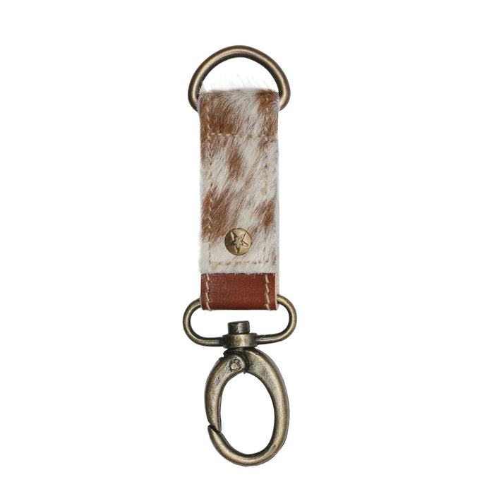 Brown & White Cowhide & Leather Key Chain Fob Hand Crafted Myra Bag NEW MY-S-0931