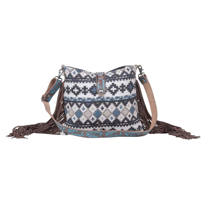 Lyrical Layers Rug Canvas & Leather w/ Fringe Shoulder Crossbody Purse Hand Crafted Myra Bag NEW MY-S-5248