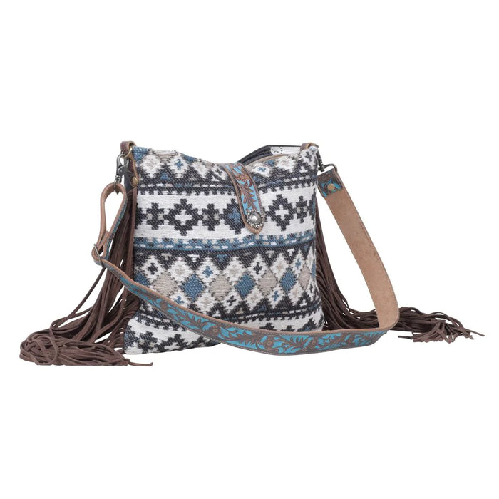 Lyrical Layers Rug Canvas & Leather w/ Fringe Shoulder Crossbody Purse Hand Crafted Myra Bag NEW MY-S-5248