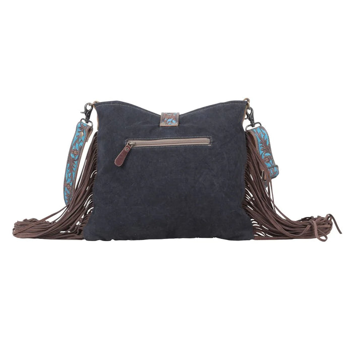 Lyrical Layers Rug Canvas & Leather w/ Fringe Shoulder Crossbody Purse Hand Crafted Myra Bag NEW MY-S-5248