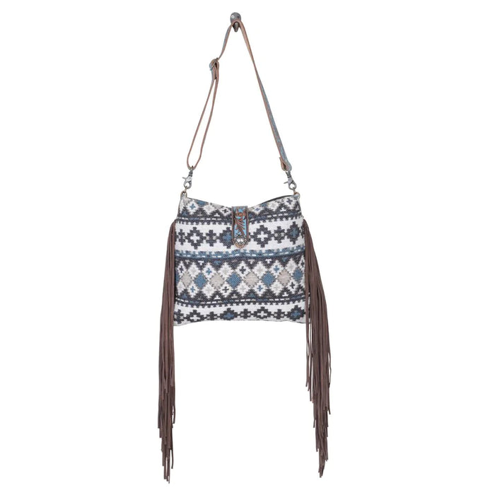 Lyrical Layers Rug Canvas & Leather w/ Fringe Shoulder Crossbody Purse Hand Crafted Myra Bag NEW MY-S-5248